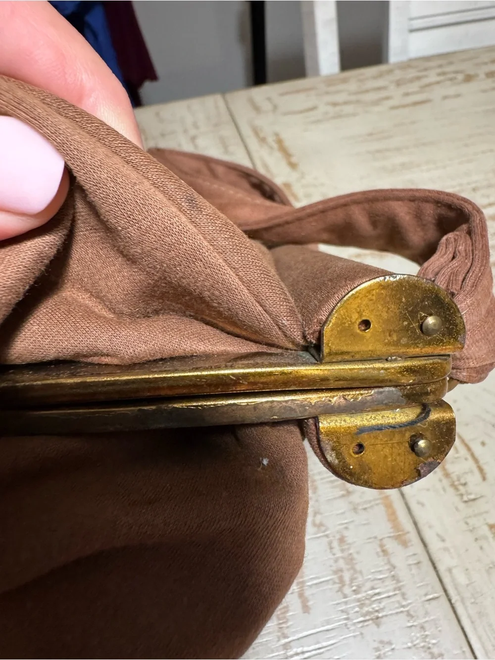 VTG Brown Pleated Frame-Top Shoulder Bag